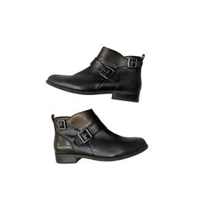 Vionic Logan ankle buckle boots black low heel comfort Size 9